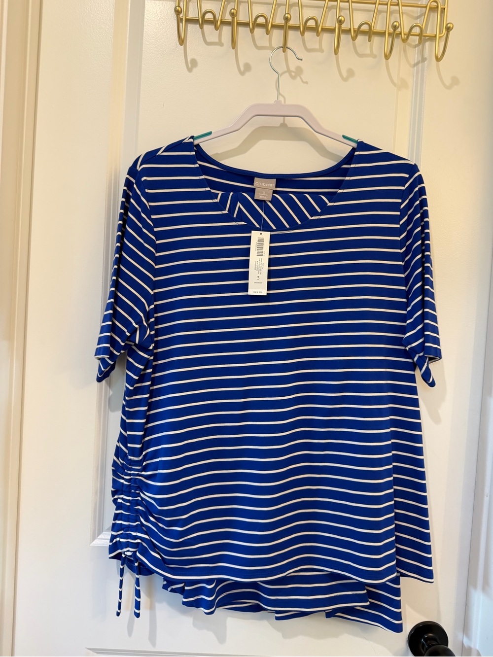 Chico's Royal Blue & White Striped Short-Sleeve Top with Matching Maxi Skirt NWT